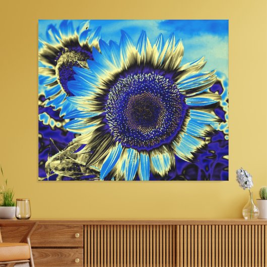 Blauwe zonnebloem canvas afdruk (Insitu (Woonkamer))