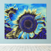 Blauwe zonnebloem canvas afdruk (Insitu (Houten vloer))