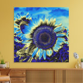 Blauwe zonnebloem canvas afdruk (Insitu (Woonkamer))