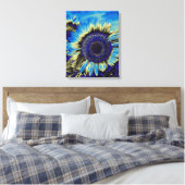 Blauwe zonnebloem canvas afdruk (Insitu (Slaapkamer))