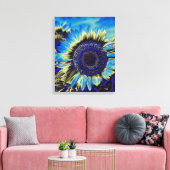 Blauwe zonnebloem canvas afdruk (Insitu (Woonkamer))