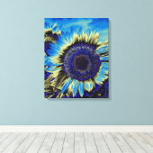 Blauwe zonnebloem canvas afdruk (Insitu (Houten vloer))