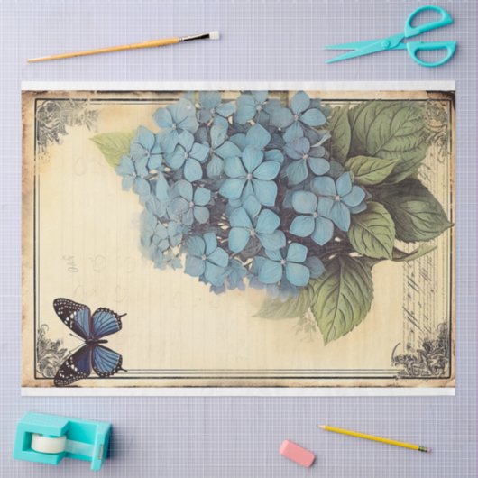 Blauwe zonnebloem en vlinderbloem tissuepapier (Craft)