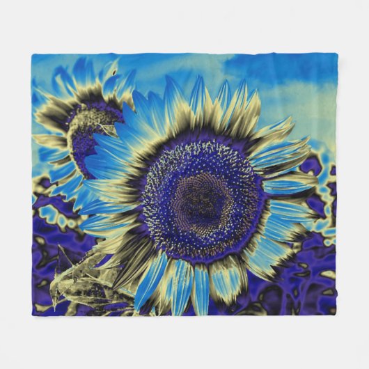 Blauwe zonnebloem fleece deken (Voorkant (Horizontaal))
