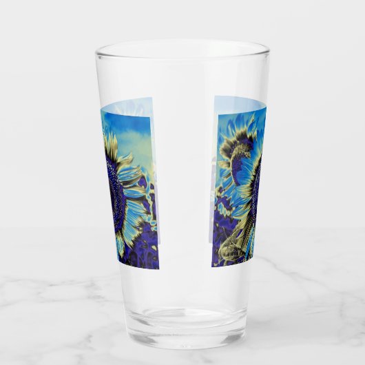 Blauwe zonnebloem glas (Rechts)