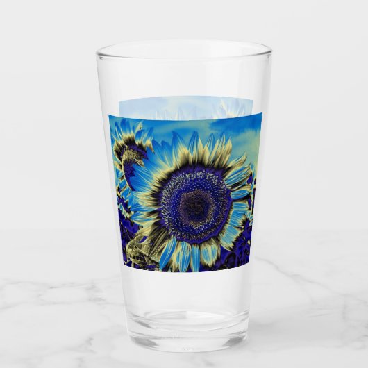 Blauwe zonnebloem glas (Voorkant)