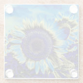 Blauwe zonnebloem glazen onderzetter (Achterkant)