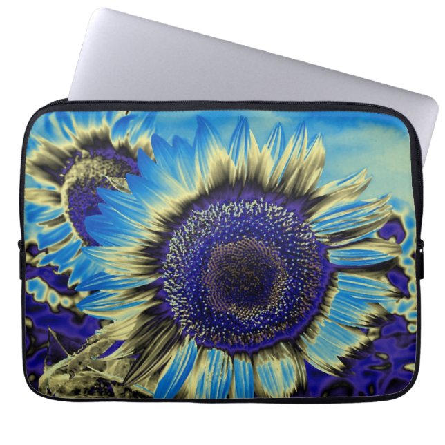 Blauwe Zonnebloem Laptop Sleeve (Voorkant)