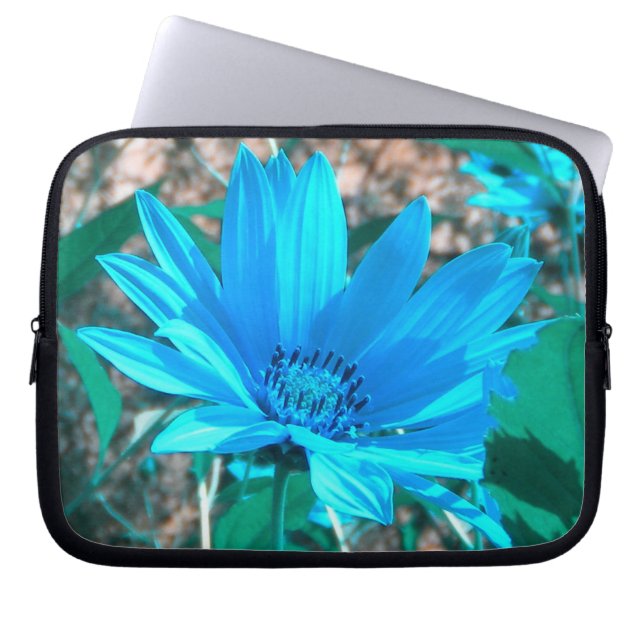 Blauwe zonnebloem laptophoes laptop sleeve (Voorkant)