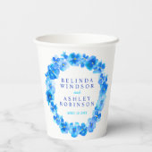 Blauwe zonnebloem met waterverf bruiloft papieren bekers (Achterkant)