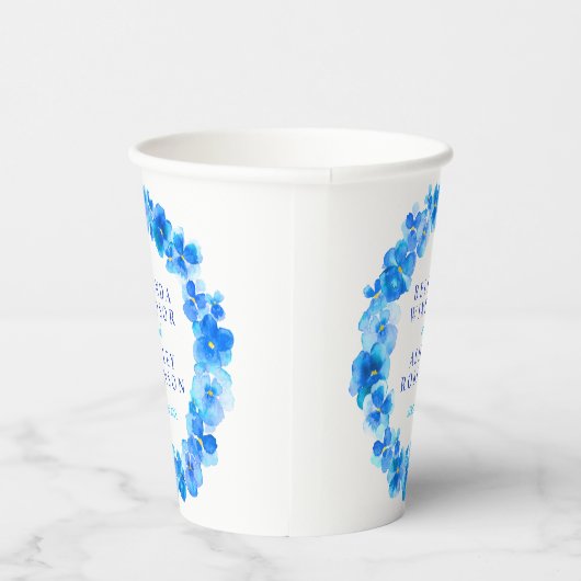 Blauwe zonnebloem met waterverf bruiloft papieren bekers (Rechts)