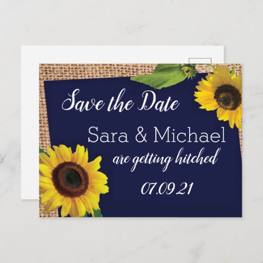 Blauwe zonnebloem Sla de datum op Aankondigingskaart (Voorkant / Achterkant)