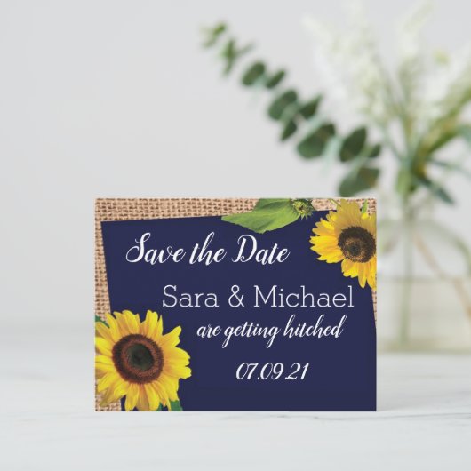 Blauwe zonnebloem Sla de datum op Aankondigingskaart (Staand voorkant)