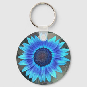 Blauwe zonnebloem sleutelhanger