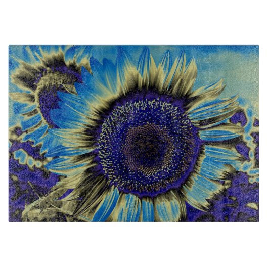 Blauwe Zonnebloem Snijplank (Voorkant)