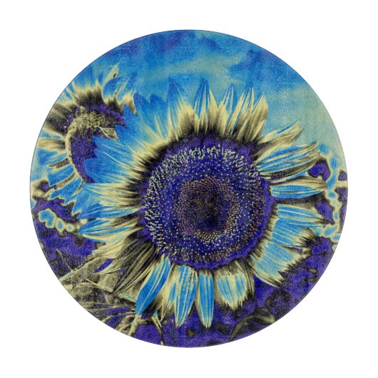 Blauwe zonnebloem snijplank (Voorkant)