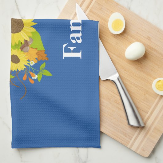 Blauwe Zonnebloem Theedoek (Quarter Fold)