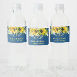 Blauwe Zonnebloem Trouw Waterfles Label Etiket