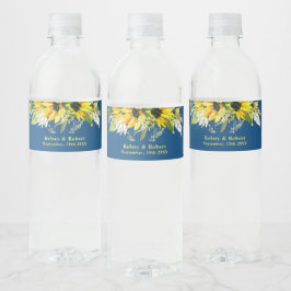 Blauwe Zonnebloem Trouwfles Waterfles Label Etiket