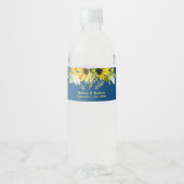 Blauwe Zonnebloem Trouwfles Waterfles Label Etiket (Voorkant)