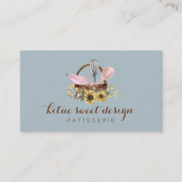 Blauwe zonnebloem Whisk Spoon Pastry Bag Chef Bake Visitekaartje