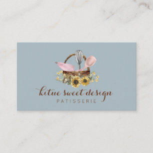 Blauwe zonnebloem Whisk Spoon Pastry Bag Chef Bake Visitekaartje
