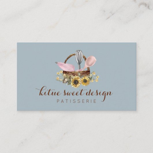 Blauwe zonnebloem Whisk Spoon Pastry Bag Chef Bake Visitekaartje (Voorkant)