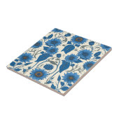 Blauwe zonnebloemen en bladeren tegeltje (Zijkant)