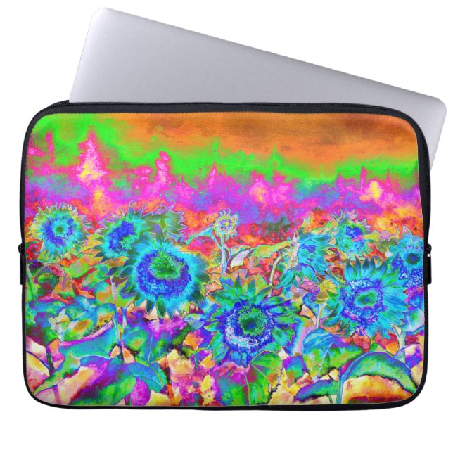 Blauwe zonnebloemen laptop sleeve (Voorkant)