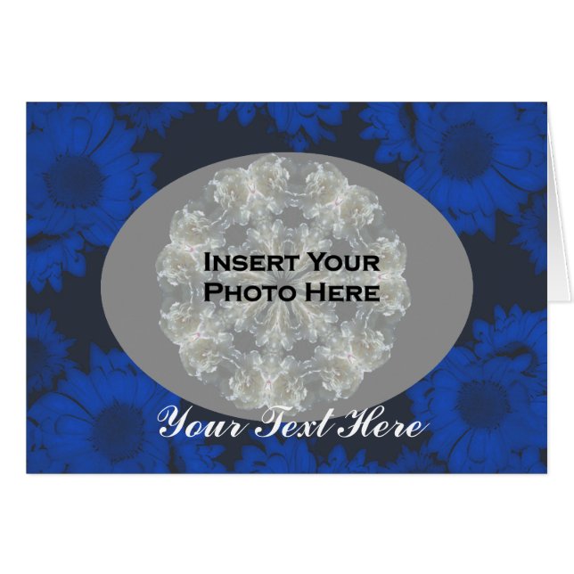 Blauwe zonnebloemen Ontwerp Floral Fotokaart (Voorkant Horizontaal)