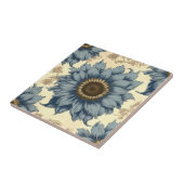 Blauwe zonnebloemen op een beige achtergrond tegeltje (Zijkant)