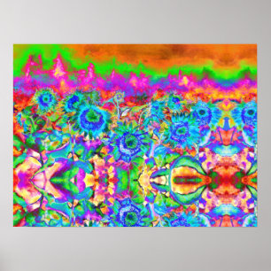 Blauwe zonnebloemen voor altijd, abstracte bloemen poster