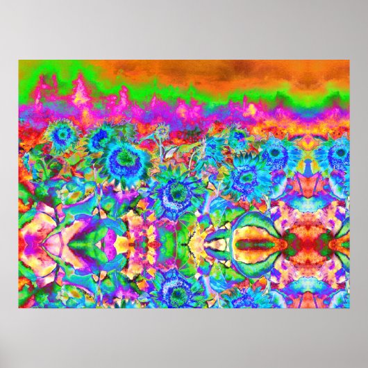 Blauwe zonnebloemen voor altijd, abstracte bloemen poster (Voorkant)
