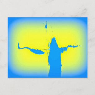 blauwe zonnebrand briefkaart