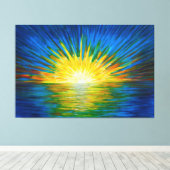 Blauwe zonnereflecties canvas afdruk (Insitu (Houten vloer))