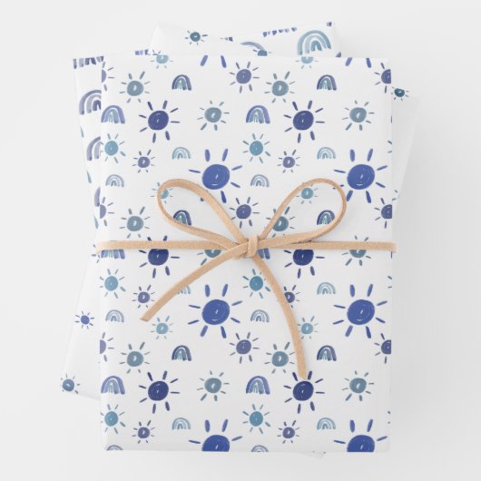 Blauwe zonneschijn en regenboogpapierbladen inpakpapier vel (In situ)