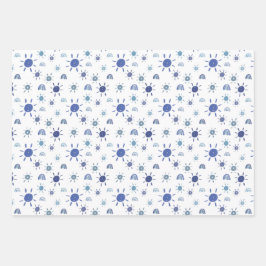 Blauwe zonneschijn en regenboogpapierbladen inpakpapier vel