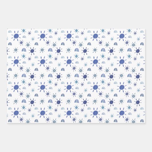 Blauwe zonneschijn en regenboogpapierbladen inpakpapier vel (Voorkant)