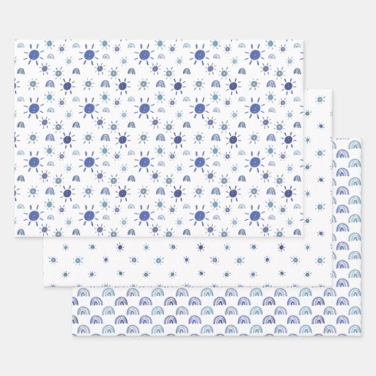 Blauwe zonneschijn en regenboogpapierbladen inpakpapier vel (Set)