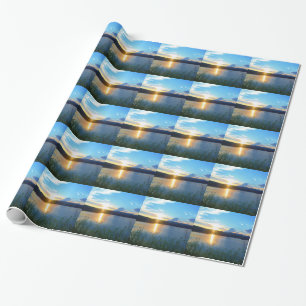 Blauwe zonsondergang op het meer cadeaupapier