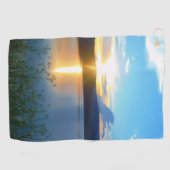 Blauwe zonsondergang op het meer golfhanddoek (Horizontaal)