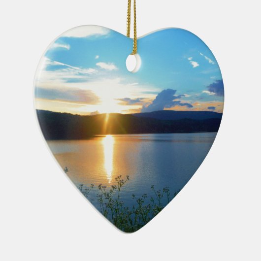 Blauwe zonsondergang op het meer keramisch ornament (Rechts)