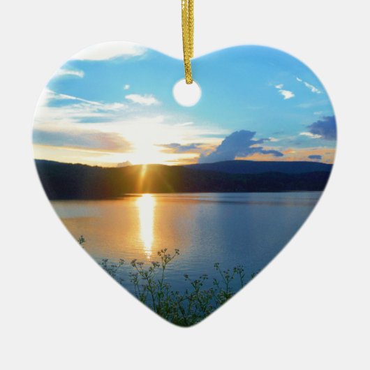 Blauwe zonsondergang op het meer keramisch ornament (Voorkant)