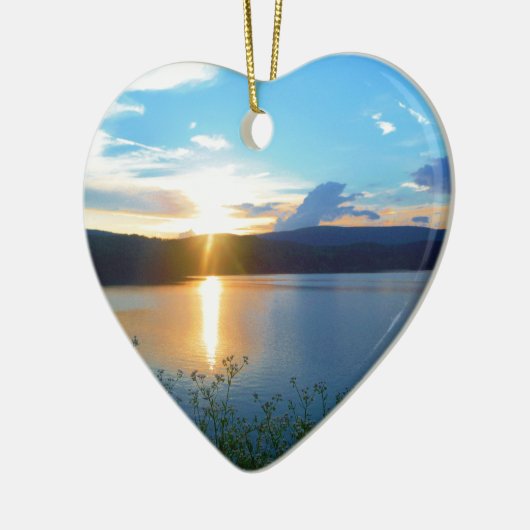 Blauwe zonsondergang op het meer keramisch ornament (Links)