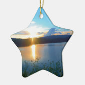 Blauwe zonsondergang op het meer keramisch ornament (Links)