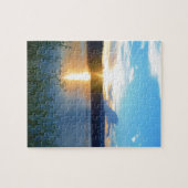 Blauwe zonsondergang op het meer legpuzzel (Horizontaal)
