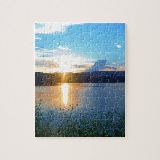 Blauwe zonsondergang op het meer legpuzzel (Verticaal)