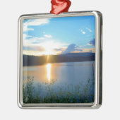 Blauwe zonsondergang op het meer metalen ornament (Links)