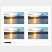 Blauwe zonsondergang op het meer rechthoekige sticker (Vel)