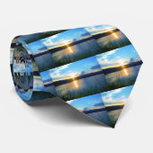 Blauwe zonsondergang op het meer stropdas (Opgerold)